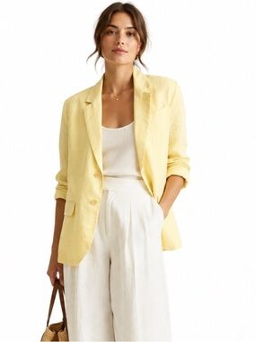 MADEWELL The Oversized Blazer 100% Linen Light Yellow L  Relaxed Coastal Summer